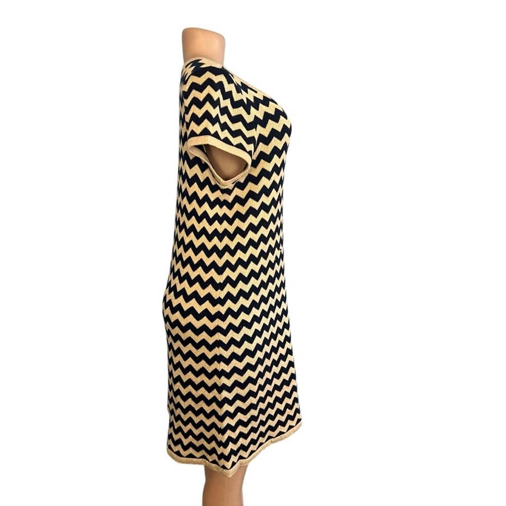 Lilly Pulitzer Santana Gold Metallic Blue Chevron Wool Blend Sweater Dress - Picture 4 of 10